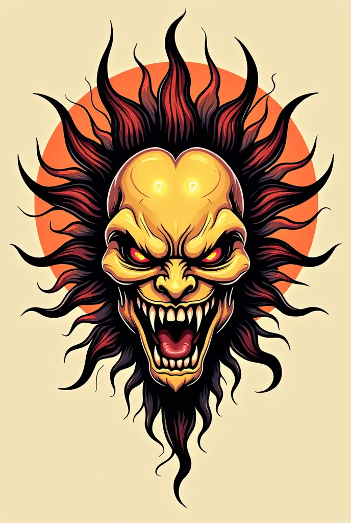 sketch for tattoo in old school traditional style sun with sharp teeth and angry eyes smiling