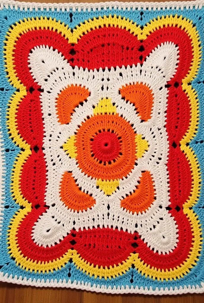 The colors used: A combination of red, warm orange, bright yellow, sky blue, and grass green. These colors are arranged in an attractive and harmonious harmony.

Stitches used:

chain stitch (Chain Stitch): to create the base.

Quilting stitch (Single Croc...