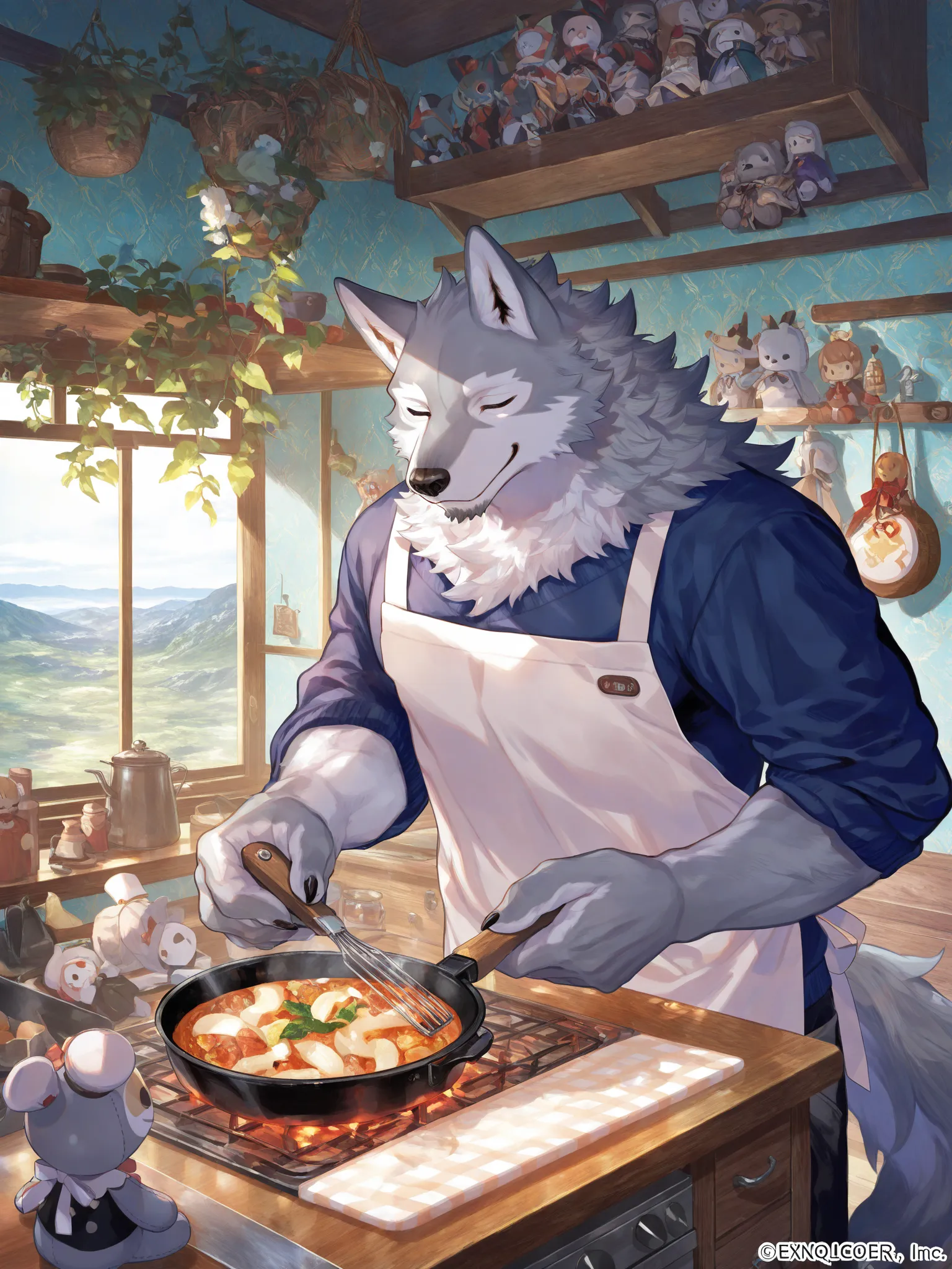 furry male, , 's only,  mature male,  1 boy ,
(alone), (Wolf), doll, alone, Wolf兽人，Smile，Cook，side, vitality, detailed background, wallpaper, official art, landscape, 1 item, Wolf boy, vitality, Head-up,  
 rest (hominamia, (fuzichoco:0.8), Shiu Ui :0.8),
...