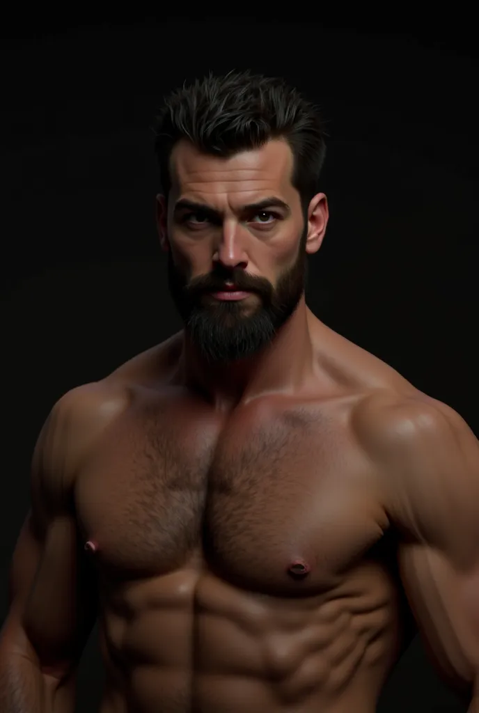 Bearded brunette man not wearing panties