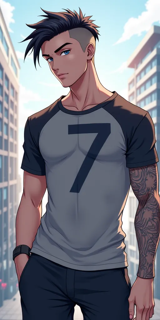 Mature Anime style male with undercut wearing sport shoes 