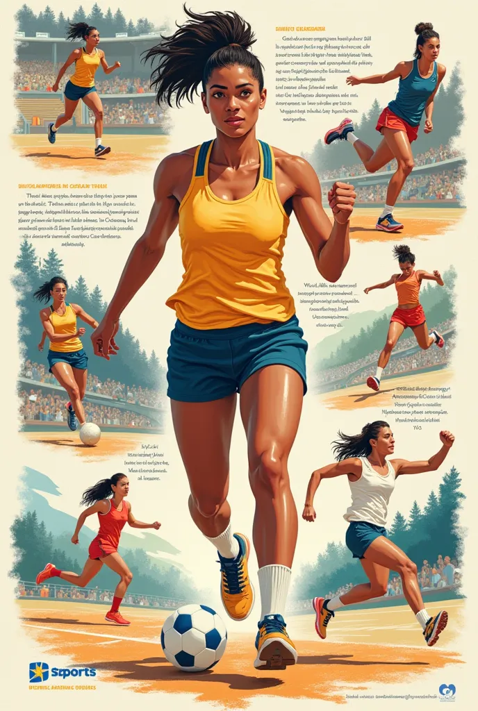 A schoolwork with text and drawings about the importance of women in sports 