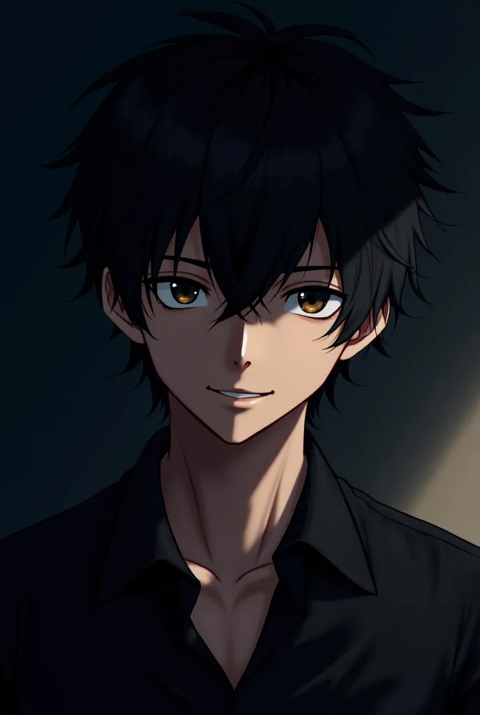 Black hair handsome anime men smiling dark background 