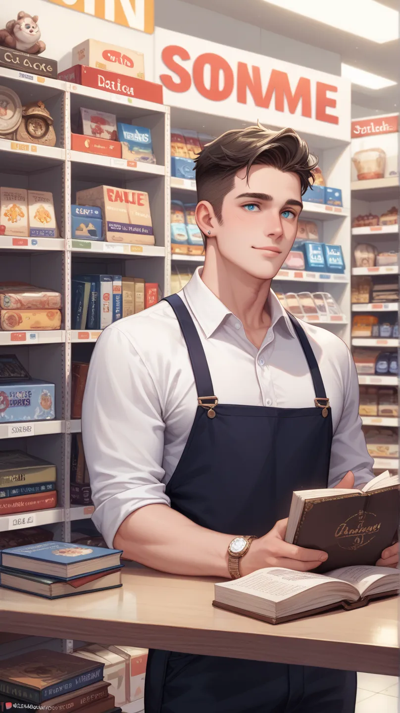 (A large man with an all-black stele came in. He strode slowly towards the bookcase in the corner of the store. Raka noticed him at a glance, then returned to his job. The man touched some books before speaking in a deep voice.)