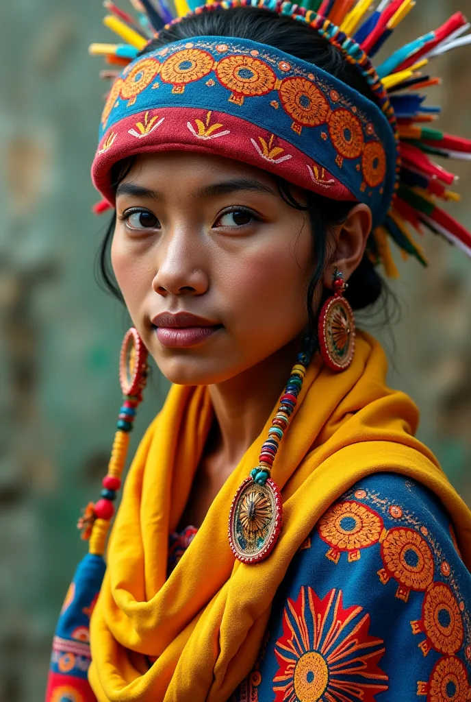 Indigenous Indian with a yellow blue and red guayuco 
