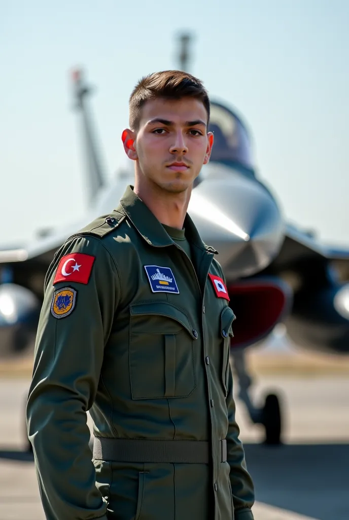 F-16 önünde duran Türkiye üniformalı 🇹🇷 savaş pilotu 