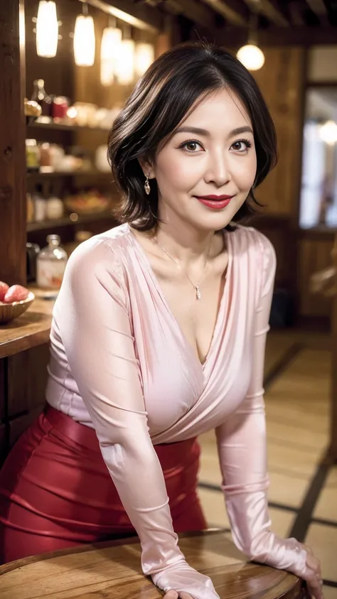 ((Masterpiece,masterpiece, Photorealistic, top quality, Super Detail, ultra high definition, Ultra-clear,RAW photo,16k,realistic photo,  photoshoot)),  with great background and environmental details, 1 Japanese housewife ,Older Mom with Snacks, 70 years o...