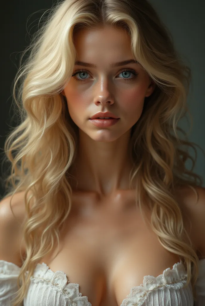  white woman with large breasts with long blond hair and beautiful blue eyes 