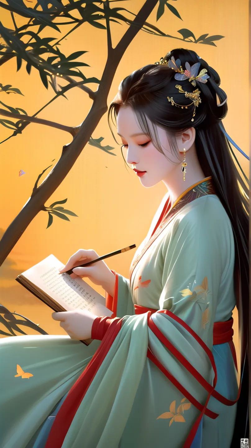 Dunhuang art style, Extremely long-distance lens, highest quality、masterpiece、超High resolution、(realistic:1.3)、RAW Photos,A beautiful girl, Perfect face, Pretty Face, Wearing traditional  dress, Zen style, Bright Star, Light and Shadow, Ancient White, epic...