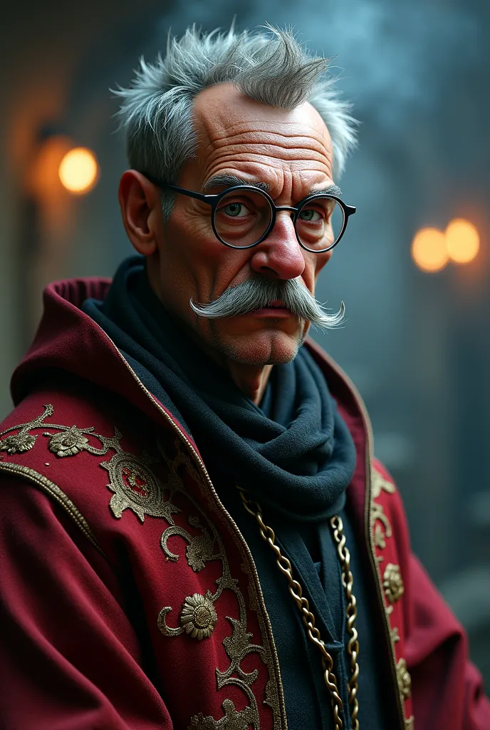 Wizard about 35 years old with little short hair , lentes, with padlock-like mustache, high, Moreno brown eyes  
