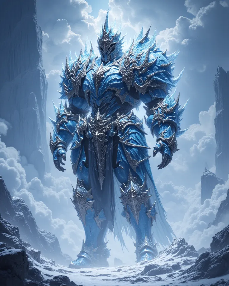 do you want you to create an ice knight with a blue color 
Blanco, dark and cold blue in an icy environment 