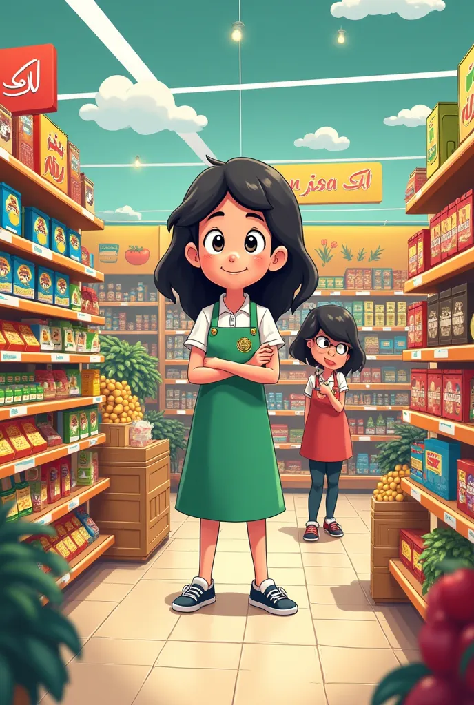 I want a cartoon of the Marjane supermarket that shows that I am part of the supermarket 