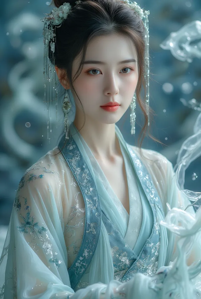   1 girl     (very pretty face), Hanfu, realistic ,
(masterpiece, high quality, best  , official art, Beautiful and beautiful , long-term contact:1.2),  smooth movement  ,charming patterns,
  1 girl    ,    Jade Eyes    ,long dark h Air  ,
  portrait  ,  A...