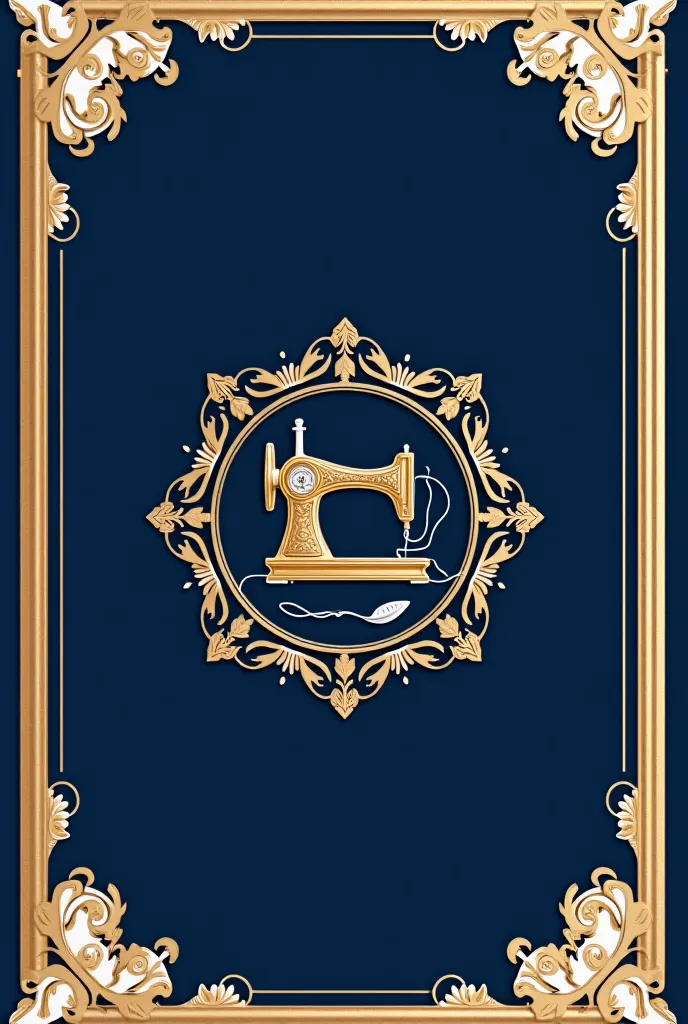 Designing a card for a fashion shop called Al Enas to design and implement modern costumes that reflects good taste with the best materials. The color of the card is dark blue with cream and white with a gold frame and the needle, thread and sewing machine...