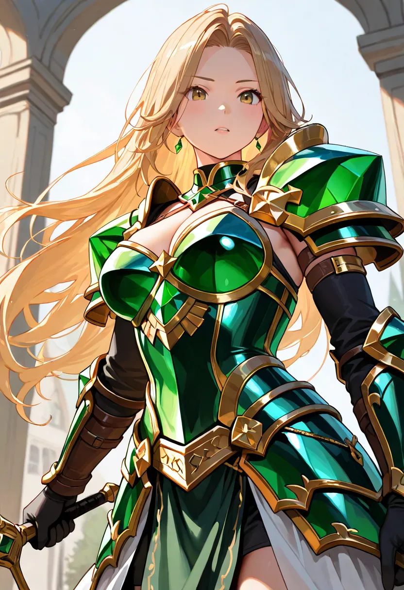 woman, warrior, emerald armor,