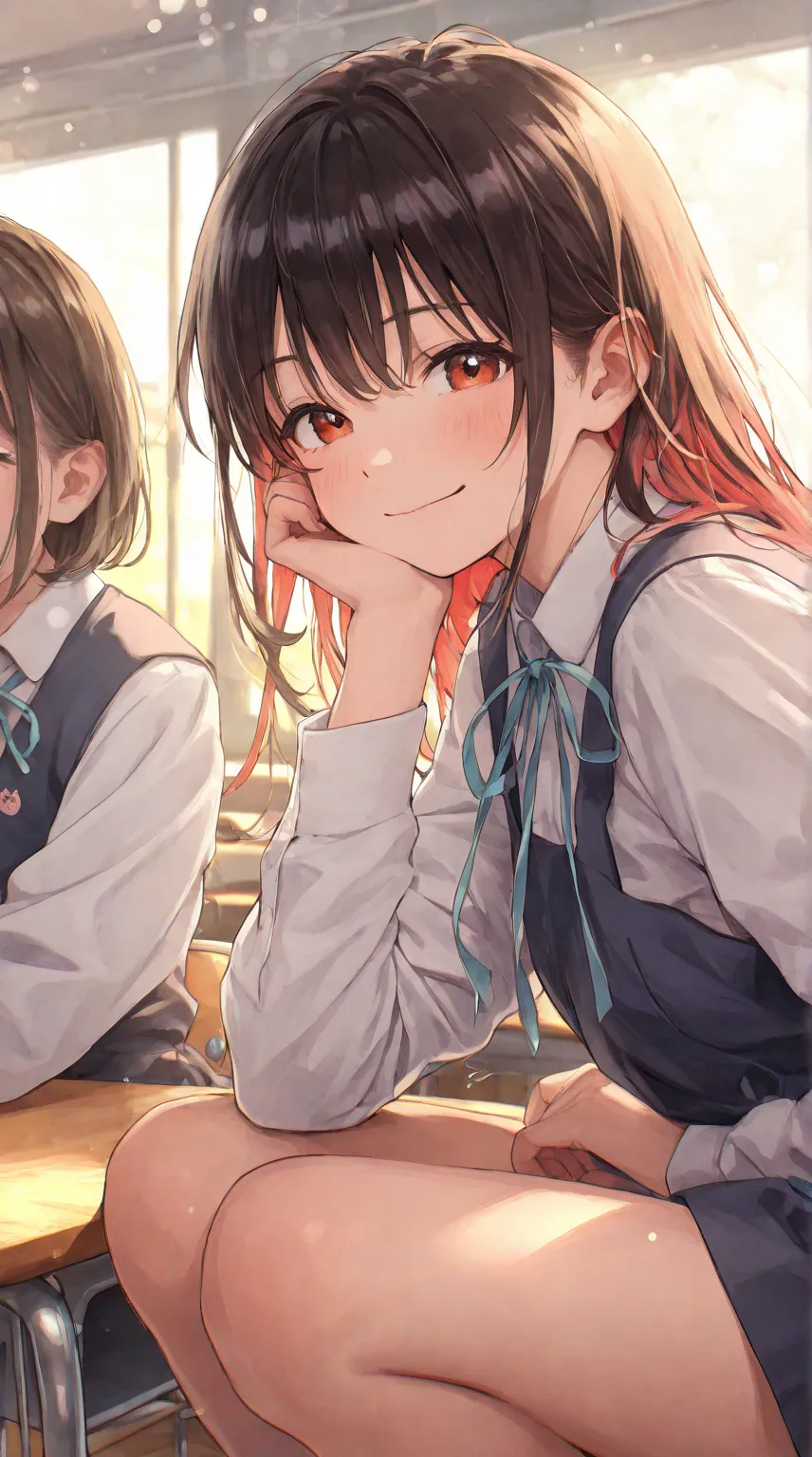 (pastel, watercolor),high definition , masterpiece, pictures of girls, facing to the side, 2 girls,classroom、machine、chair、  Lunch box、おnoonごはん, noon、gentle sunlight、high resolution,realistic,high quality,4K,HDR,professional sleeve,Bokeh,Vivid Colors,natur...