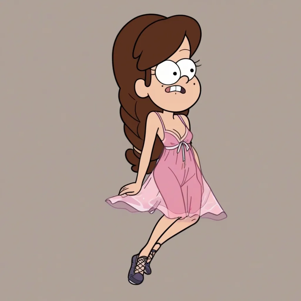 score_9, gravity-falls, 1girl, solo, with brown hair in braids wearing a nightgown dress and has slip on shoes 