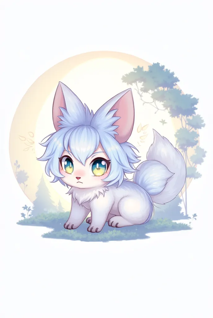 High quality,8k, ultra-detailed ，painting， soft lines,extremely vivid,Depth of Field Effect,Fox Furui,furry,rattan hair,cute,Soft,blue eyes,angry,Crescent motif,Forest landscape,Moonlight pattern,natural light,Romantic and warm,delicate,dusk atmosphere