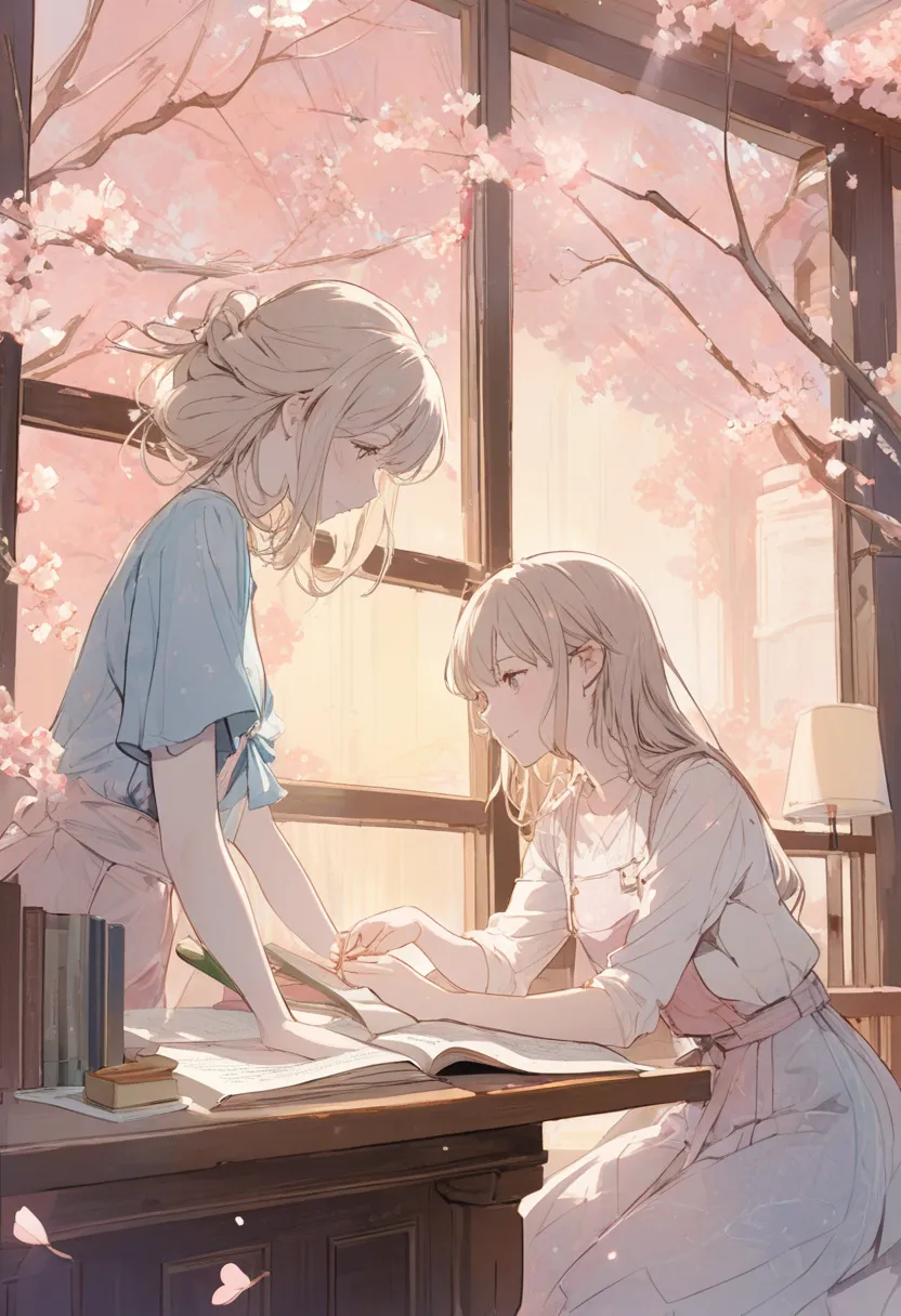 A visually captivating anime-style illustration designed as the thumbnail for the song '図書館で始まる恋.' Rendered in soft pastel colors with sketch-like lines and a delicate watercolor texture, the thumbnail features a 24-year-old woman and a 23-year-old man in ...