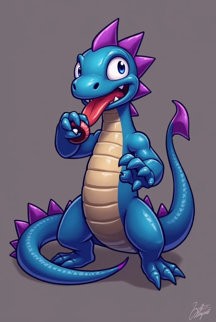 Peut tu me créer une image de brawler dans brawl star le brawler est un lézard il a des écaille bleus et sur le dos il a des petits et grands écaille violet il a un long museaux et le brawler lance sa langue et il bave