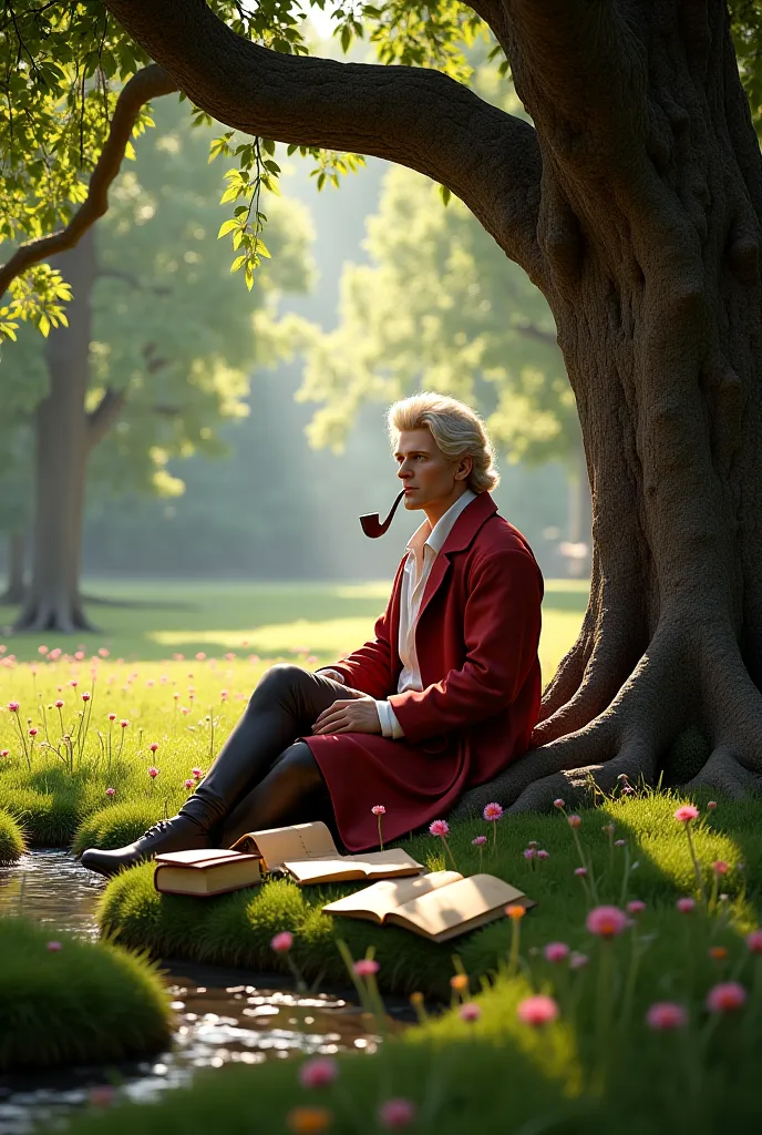 Make a video where newton smoking under a tree 