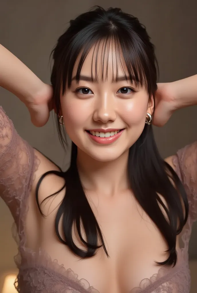 (1 completely nude woman)、A slender model who is a beautiful adult、（background:luxury hotel）、realistic pictures、realistic、high resolution、Xiaoyan、Outstanding slender proportions、clear, dark makeup、 beautiful shining eyes、Super delicate hair、(M-shaped open ...