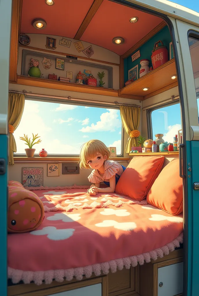 generate an anime style van interior (no futurist)  stylized, 
