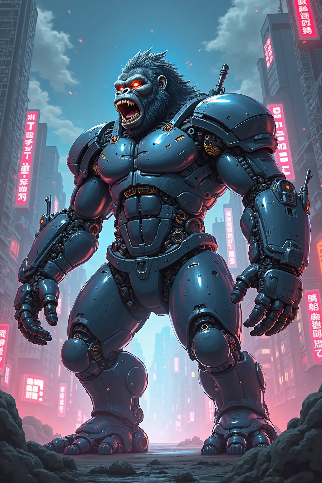 Angry ninja mechanical cyber gorilla anime