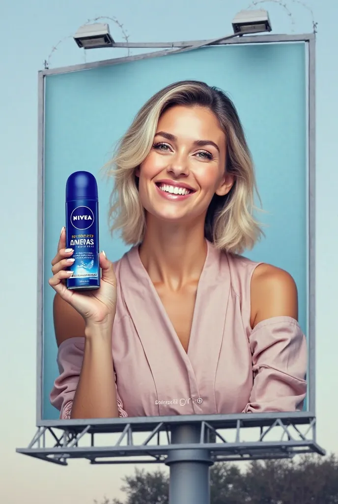 Make a billboard of a woman applying a deodarant from the Nivea brand 