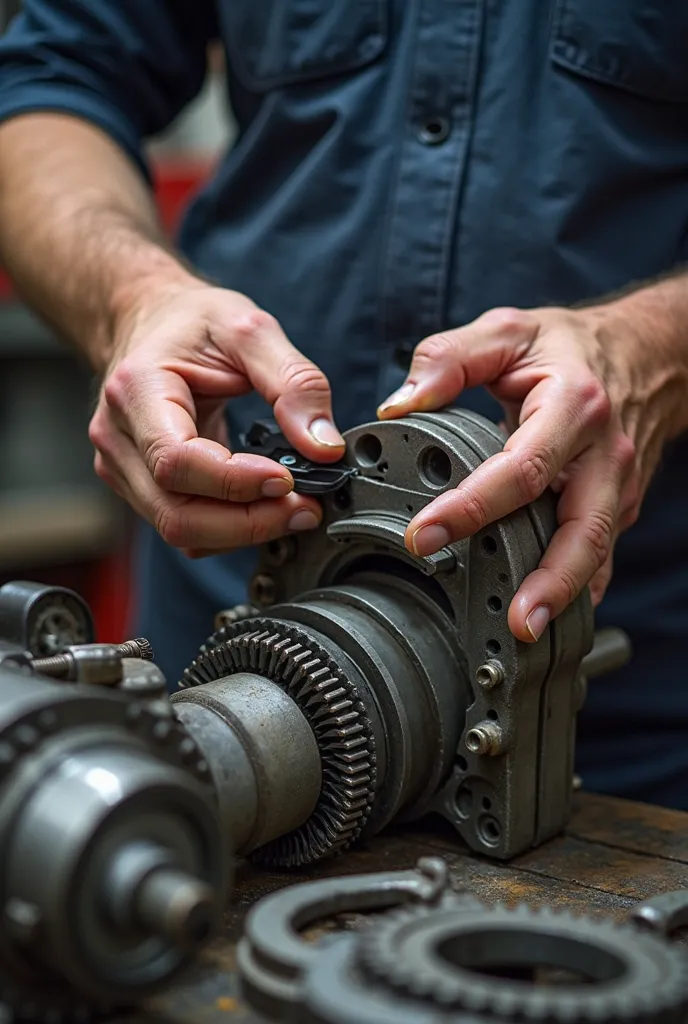 Mechanic hands smearing lubricant on mechanical grease with his finger to an industrial ball bearing he is holding in a stock photo concept