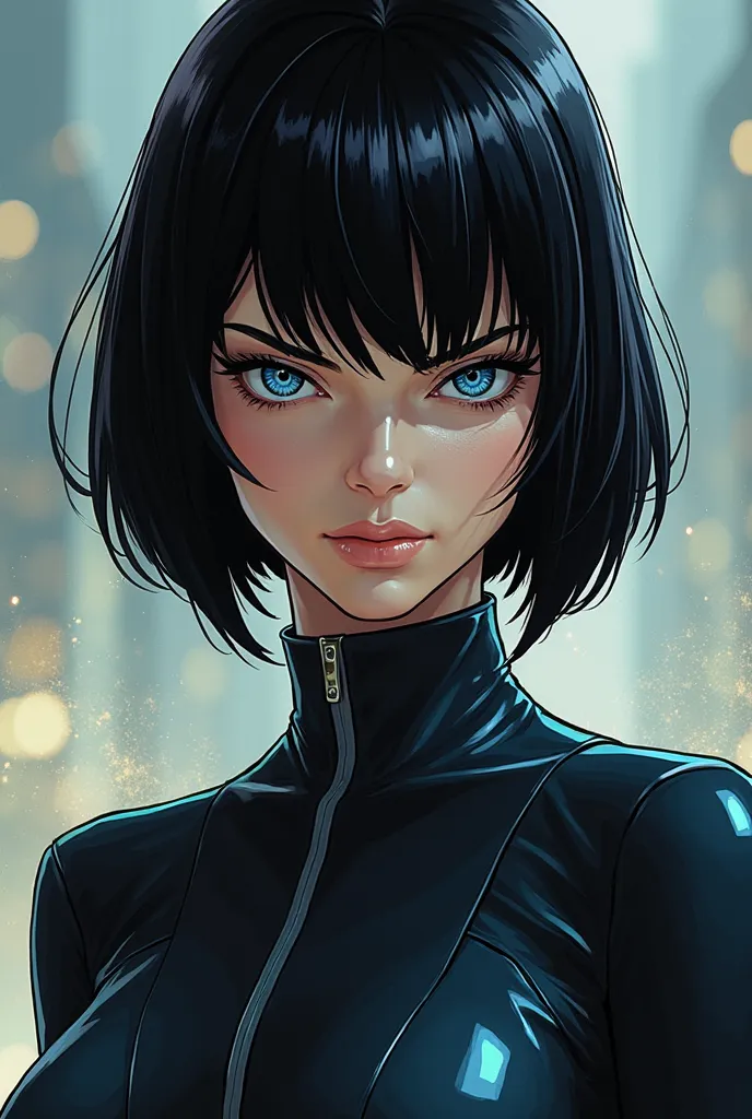 Make a character from the series invincible 

Feminine gender, height 1,80 cm, straight black hair cut in several layers and short, blue eyes, piel blanca 