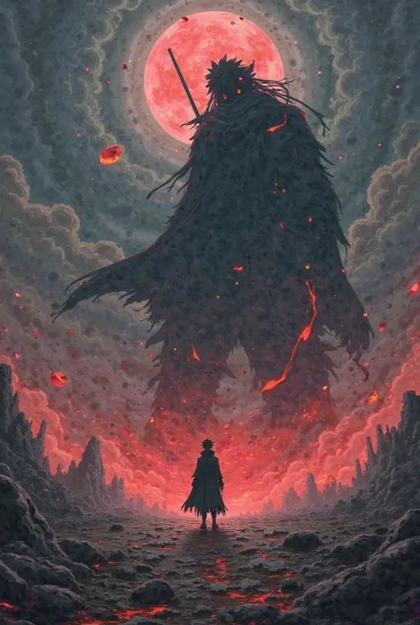 Title: Clash of the Uchiha Titans

[Scene 1: The Battlefield]
A desolate, crumbling battlefield with dark clouds swirling above. Madara stands tall, his crimson eyes blazing. Across from him, Itachi’s calm and composed demeanor contrasts Madara’s intense a...