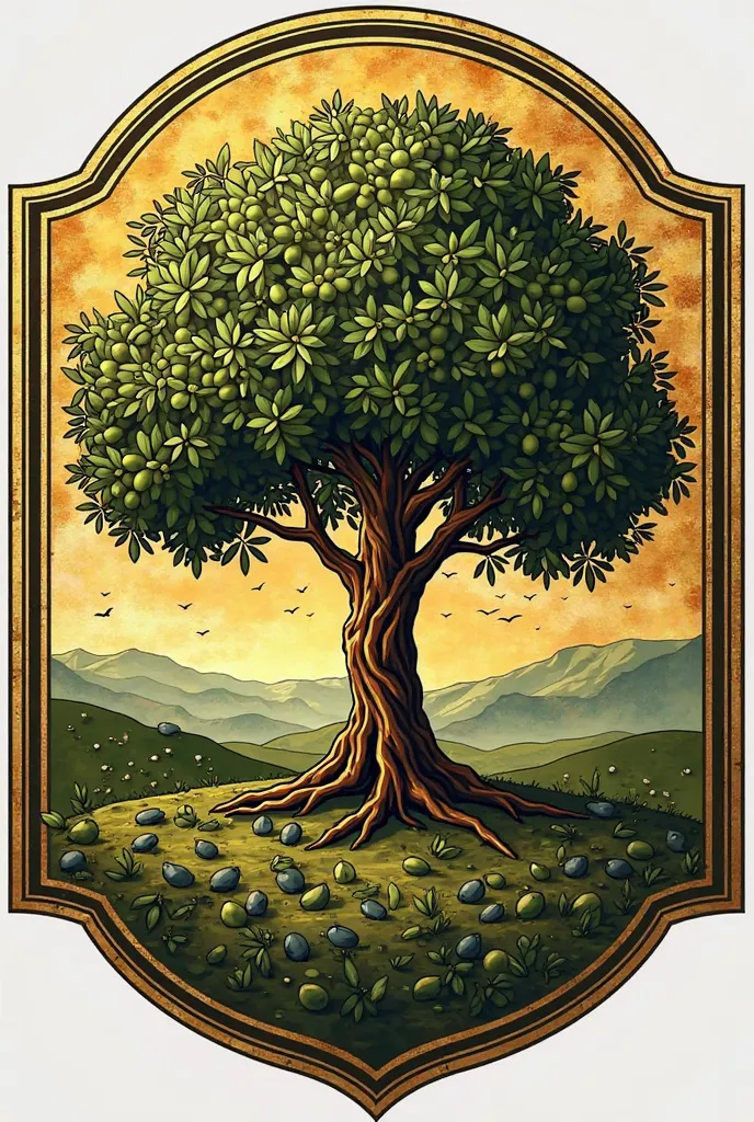 Create for me a coat of arms written Oliveira family in the middle of the coat of arms place an olive tree all golden on top of the olive tree write family and under the tree write olive tree put golden outlines like a coat of arms