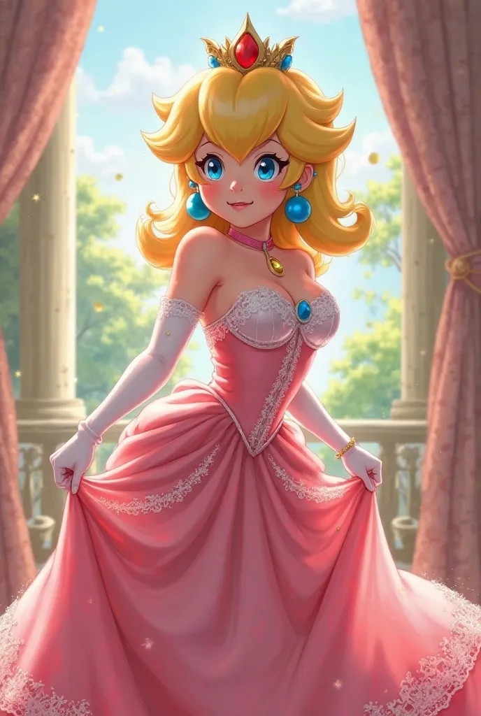 Princess peach lifting her skirt showing her panties