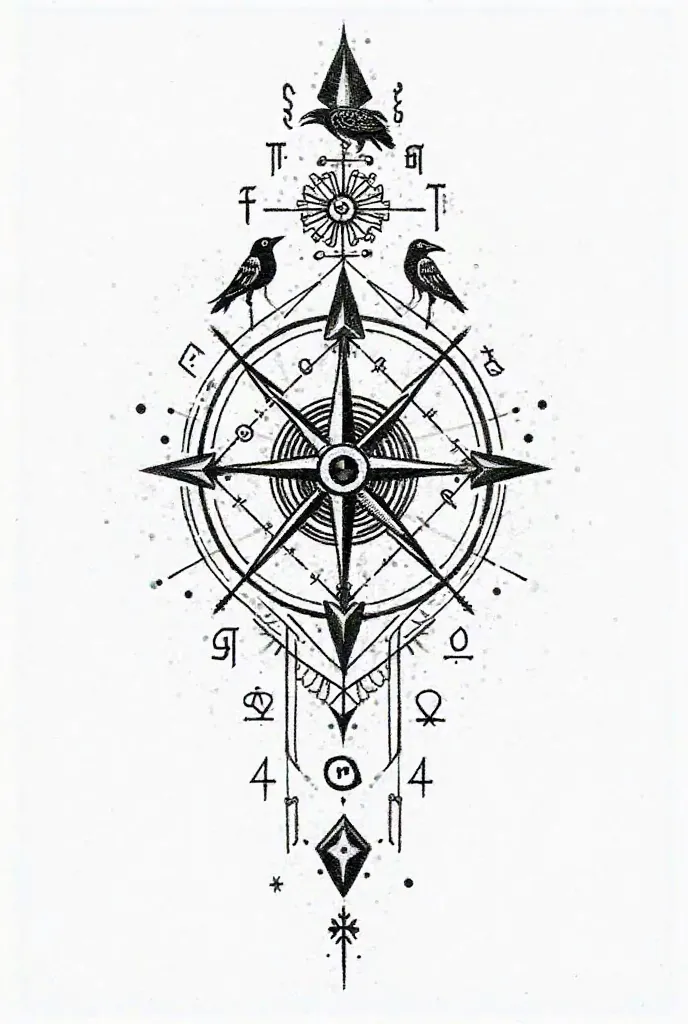 Nordic style tattoo template with vigvisir and other symbols 