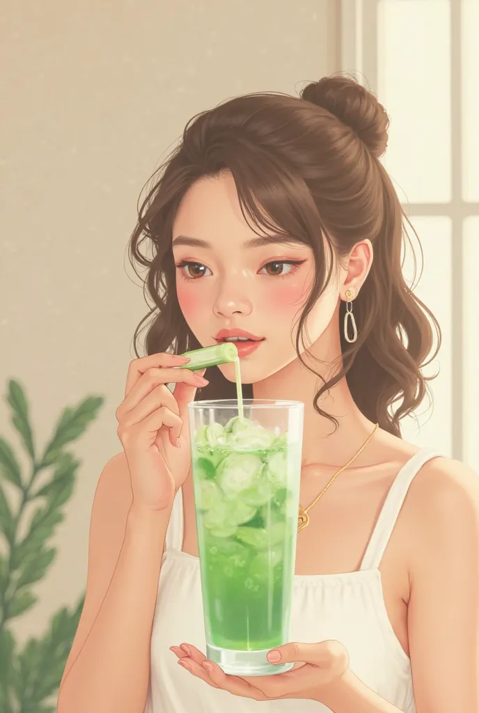 A gerl  siping a 🥒