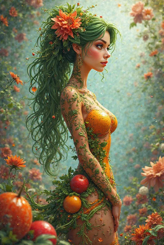 Personnage de dessin animé fruit et légumes, une très belle femme 