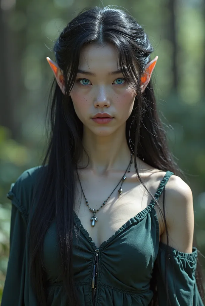 The young elf has an imposing figure, combining serene beauty and palpable force.  His skin is white, almost luminous , of a softness that seems to make her shine under light. Her face has a delicate and perfect structure, with high and marked cheekbones t...