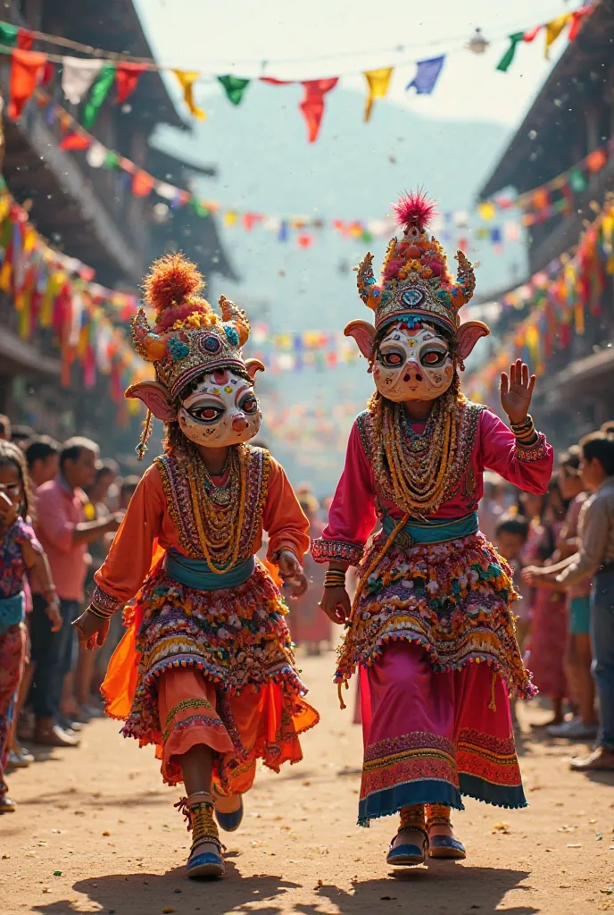 Playing dheme and bhusya in bisket jatra