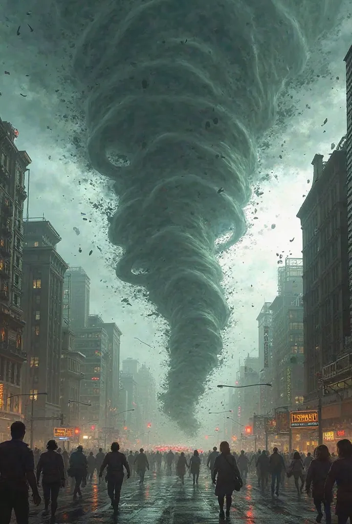 Create an image of a tornado in a city and that the tornado is angry 