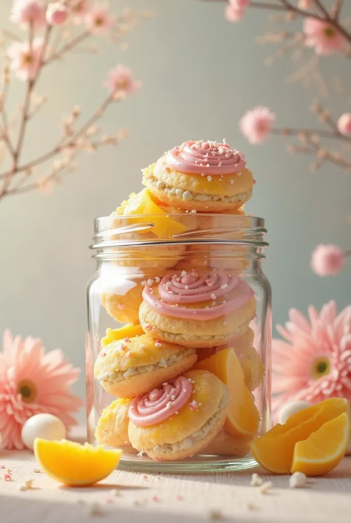 Filled with Easter rolls with three ganache mangoes inside a jar and screw cap 