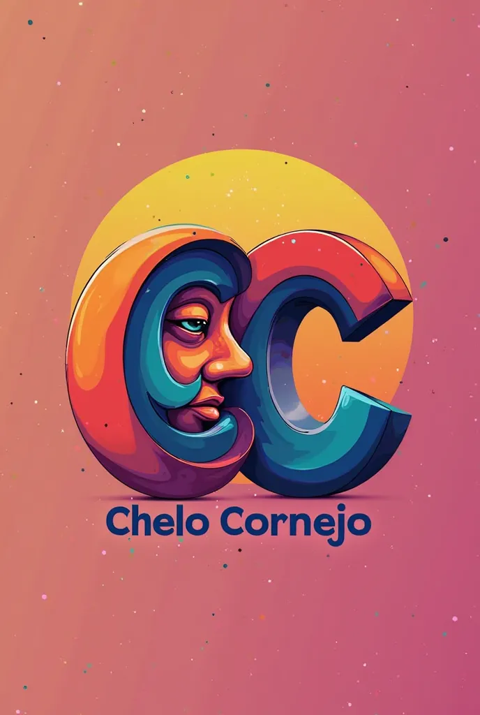 A logo that says “C C” one embedded with the other face to face up and down, Below in small letters “Chelo Cornejo” is for a colorful artist