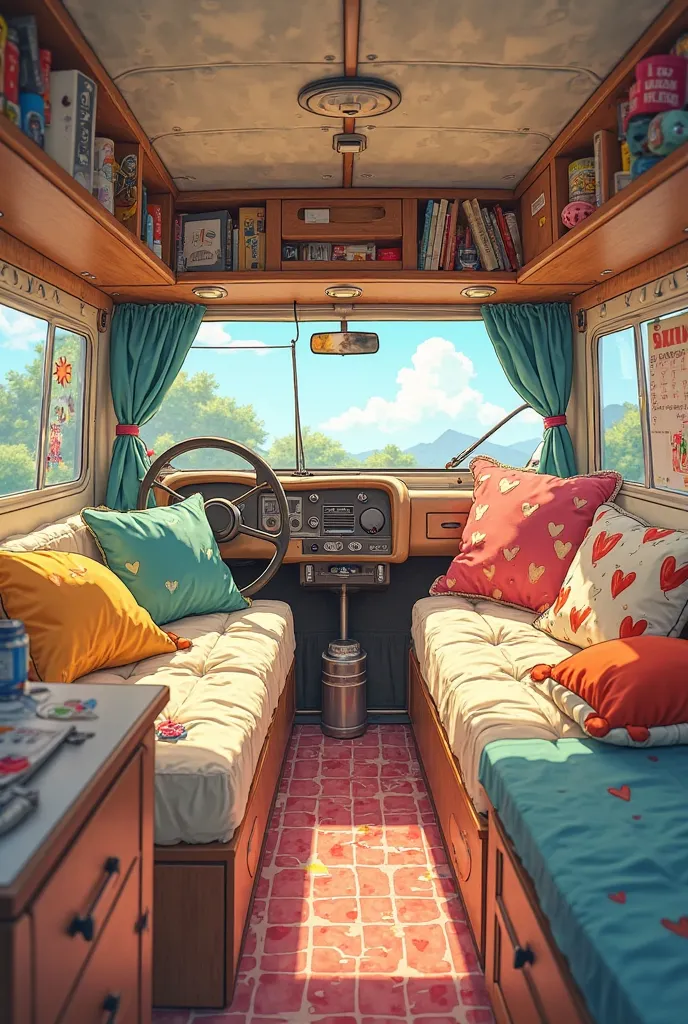 generate an anime style van interior (no futurist)  stylized, 
