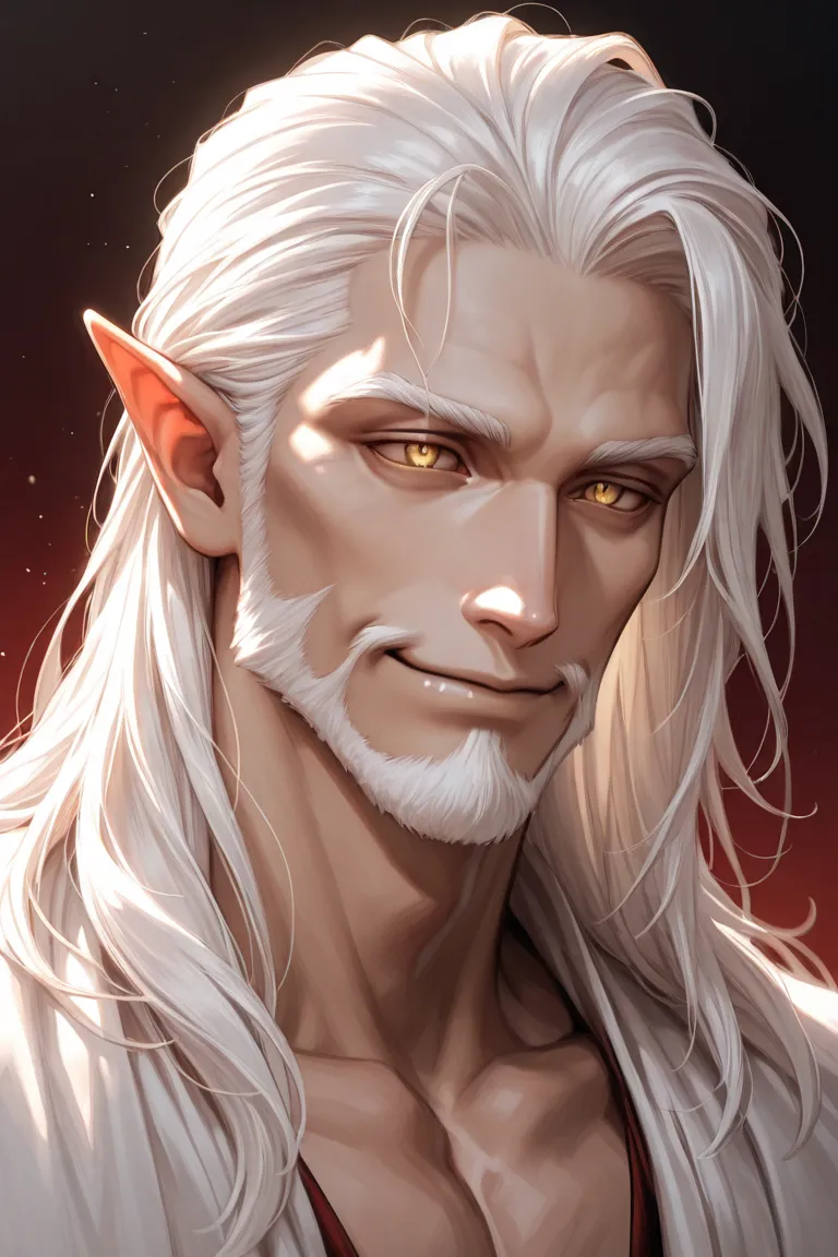 Solo male, very young human, vampire, long white hair, Gold eyes, happy, very detailed facial features, portrait, no makeup 