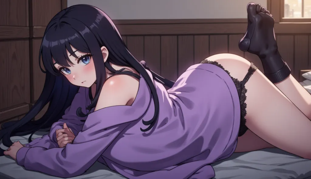 (Absurdo resolution)), anime style , masterpiece, best quality, (Extremely detailed 8k unit CG wallpaper), (best illustration), (  best shade  ), realistic lighting, detailed and beautiful glitter, (( 22-year-old )), girl, lying down , open legs , knees be...