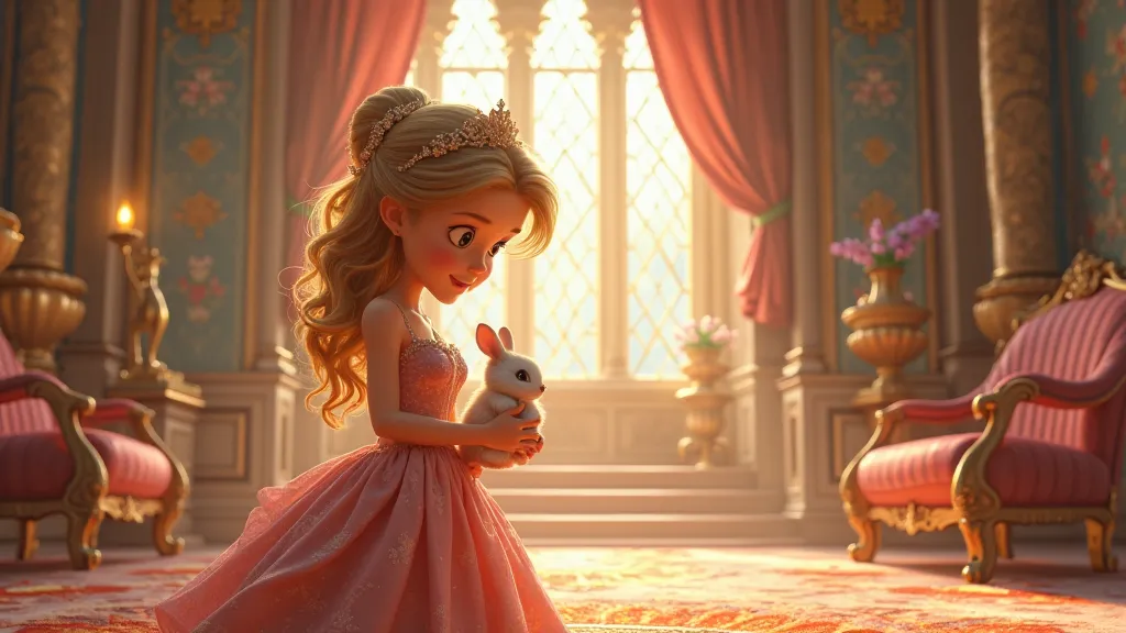 Animated, princess took rabbit in the castle 