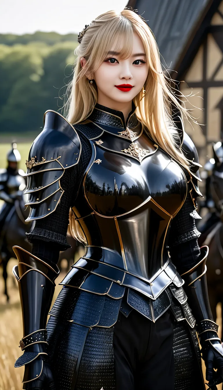       masterpiece,            top quality,High-ranking knight,(女性 Black Knight            _ Black Knight            :1),(Jet Black Armor:1.3), (35歳の女性 Black Knight            :1.3),、(((Very large and heavy breasts)))　    Crosseye                   　,      ...