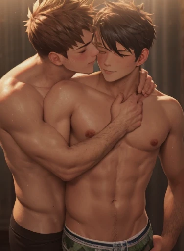 shirtless boys hugging each other, Penguin Frontier