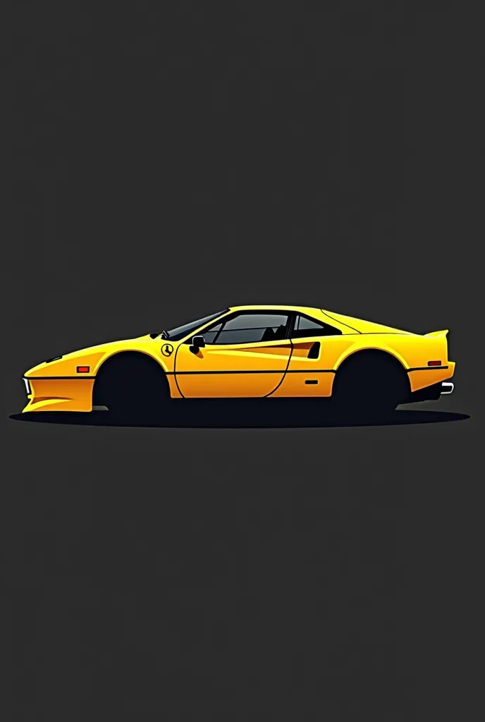 Minimalistic yellow and black sports car logo inspired by Ferrari 288 GTO, modern and sleek, without text or logos, high contrast, transparent background, no background.