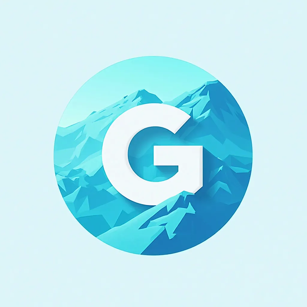 A highly minimalistic and modern logo design featuring the text 'G'. The logo should have a clean and professional appearance with elements representing terrain. The design must be circular and include abstract or geometric terrain-like shapes, resembling ...